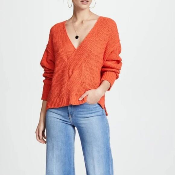 Free People Coco Twist Oversized Chunky Knit Sweater Top Orange Cottage Boho XS - Picture 1 of 10